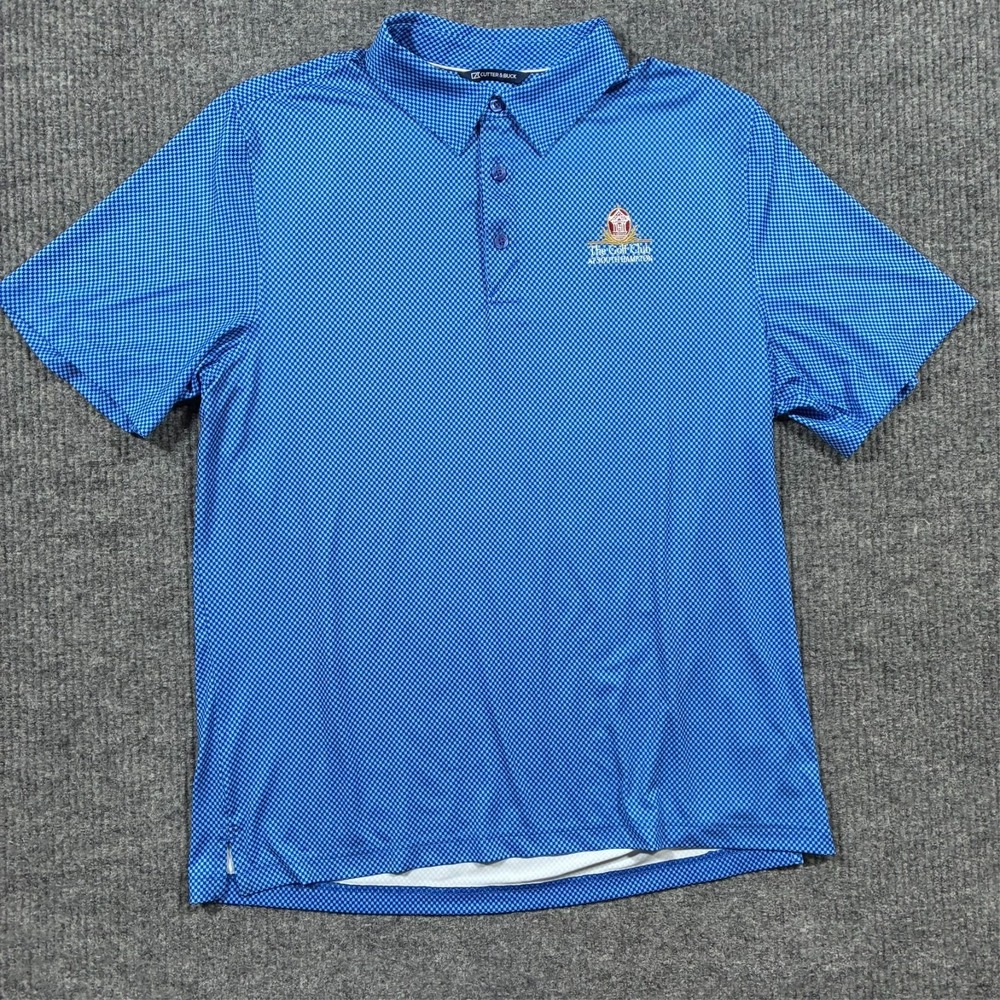 Cutter & Buck Polo Shirt Mens L Blue Geometric Golf Club Southhampton Stretch